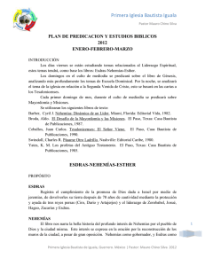 Primera Iglesia Bautista Iguala PLAN DE PREDICACION Y ESTUDIOS BIBLICOS 2012 ENERO-FEBRERO-MARZO