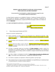 Anexo 3 FORMULARIO DE PRESENTACIÓN DE COTIZACIONES POR PARTE DE LOS PROVEEDORES