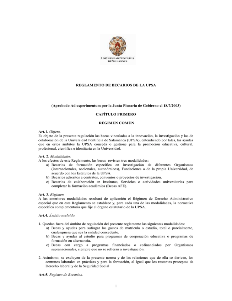 REGLAMENTO DE BECARIOS DE LA UPSA (Aprobado Ad