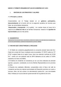 ANEXO 5: FORMATO RESUMEN DE PLAN DE GOBIERNO 2011-2014  I.