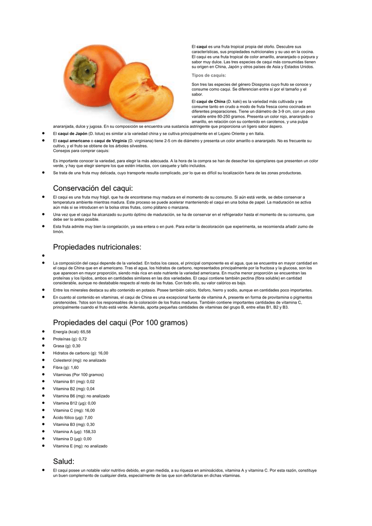 propiedades y vitaminas del caqui