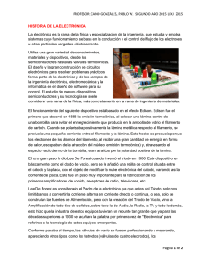 PROFESOR: CANO GONZÁLES, PABLO W.  SEGUNDO AÑO 2015 LFXJ ... La electrónica es la rama de la física y especialización... HISTORIA DE LA ELECTRÓNICA
