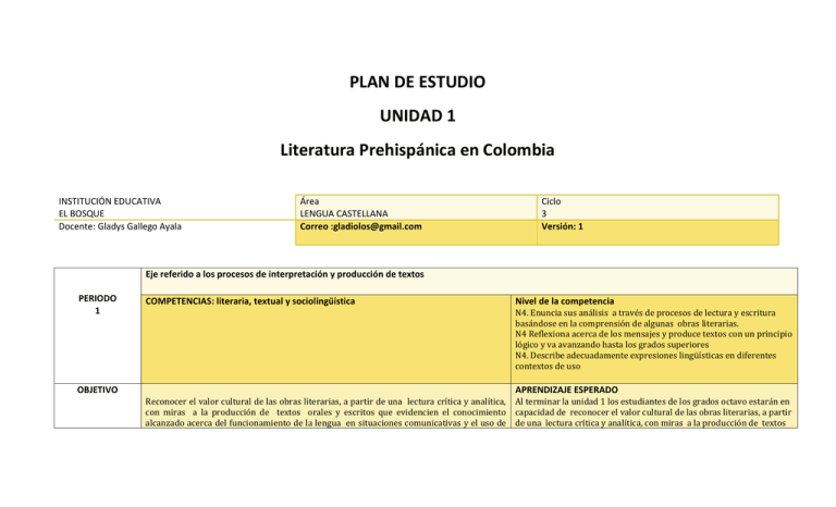 Plan De Claselengua Castellana Octavo 1290