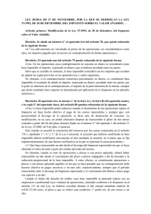 Ley 28/2014. Modifica la ley del Impuesto sobre el Valor Añadido.