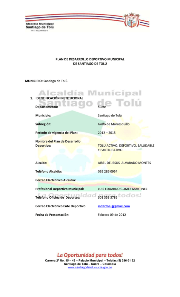 PLAN DE DESARROLLO DEPORTIVO MUNICIPAL 2012