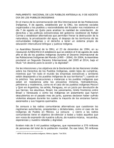 PARLAMENTO  NACIONAL DE LOS PUEBLOS ANTESALA AL 9 DE... DIA DE LOS PUEBLOS INDIGENAS