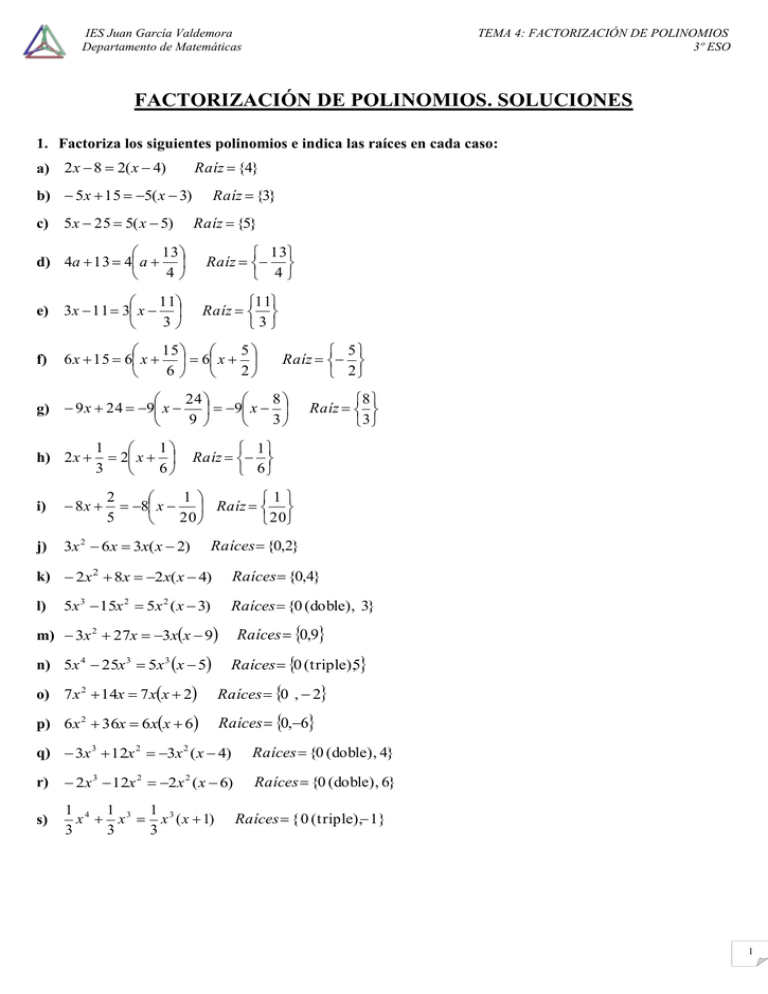 Factorización De Polinomios. Soluciones