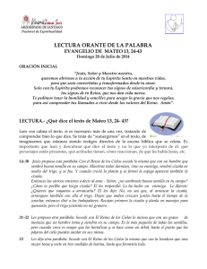 LECTURA ORANTE DE LA PALABRA EVANGELIO DE  MATEO 13, 24-43