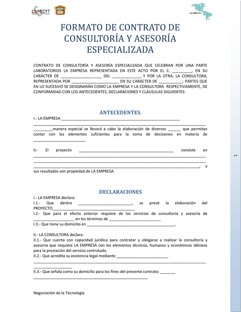 FORMATO DE CONTRATO DE CONSULTORÍA Y