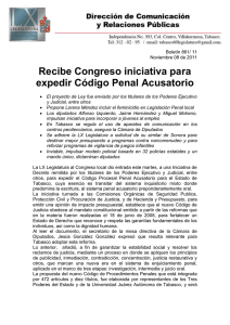 Recibe Congreso iniciativa para expedir C&oacute;digo Penal Acusatorio