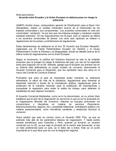 PRENSA Nota acuerdo entre Ecuador y la unión europea no