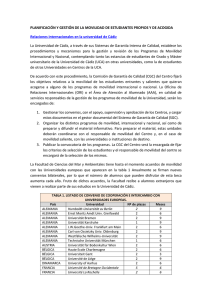 PLANIFICACIÓN Y GESTIÓN DE LA MOVILIDAD DE ESTUDIANTES PROPIOS Y... Relaciones internacionales en la universidad de Cádiz