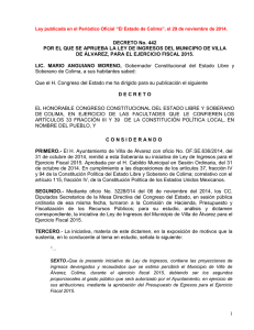 El Municipio de Villa de Álvarez percibirá en el ejercicio fiscal 2015