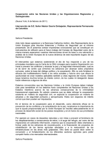 Cooperación  entre  las  Naciones  Unidas ... Subregionales Intervención de S.E. Señor Néstor Osorio Embajador, Representante Permanente