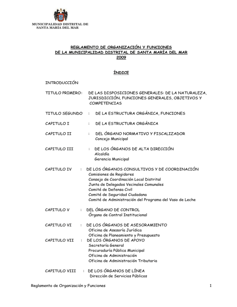 REGLAMENTO DE ORGANIZACIÓN Y FUNCIONES