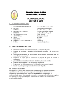 Universidad Salesiana  de Bolivia Contaduría Pública y de Sistemas