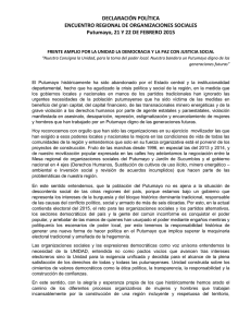DECLARACIÓN POLÍTICA ENCUENTRO REGIONAL DE ORGANIZACIONES SOCIALES