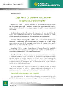 Caja Rural CLM cierra 2014 con un espectacular crecimiento Dirección de Comunicación