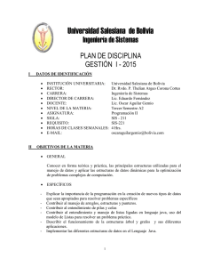 Universidad Salesiana  de Bolivia Ingeniería de Sistemas  PLAN DE DISCIPLINA