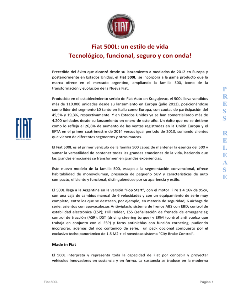 Comunicado De Prensa Fiat 500L