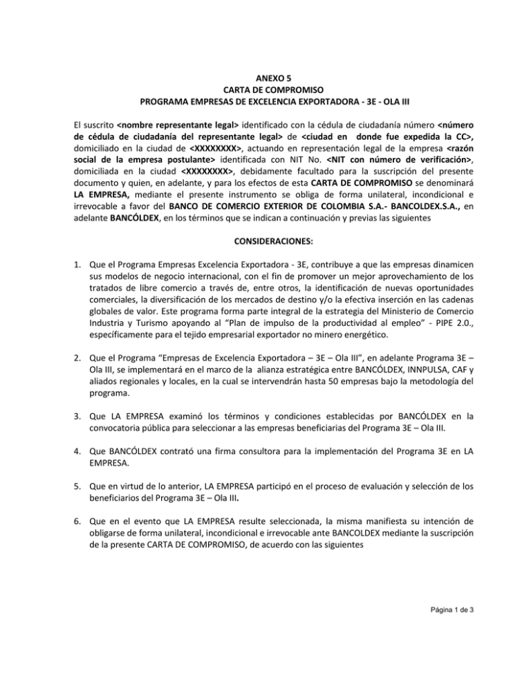 Anexo 5 Carta De Compromiso Programa 3E Ola III