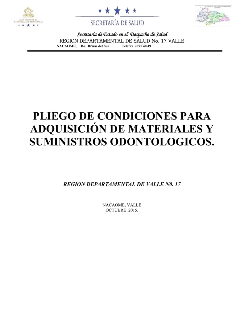 PLIEGO DE CONDICIONES PARA ADQUISICIÓN DE MATERIALES Y SUMINISTROS ...