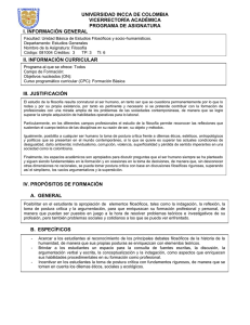 UNIVERSIDAD INCCA DE COLOMBIA VICERRECTORÍA ACADÉMICA PROGRAMA DE ASIGNATURA I. INFORMACIÓN GENERAL