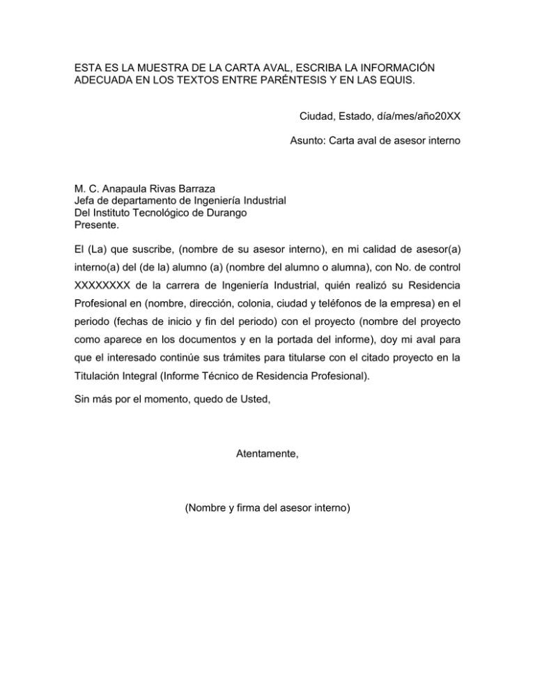 4-Carta aval asesor interno - Instituto Tecnológico de Durango