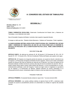 H. CONGRESO DEL ESTADO DE TAMAULIPAS REFORMA No. 7