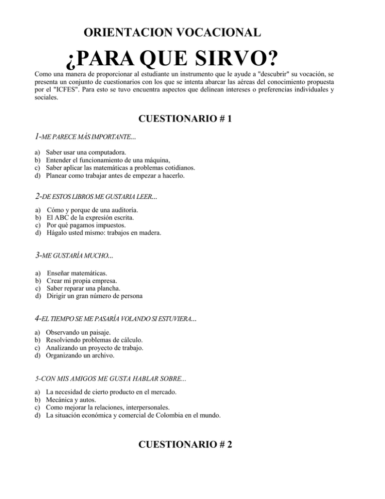 ¿PARA QUE SIRVO? ORIENTACION VOCACIONAL