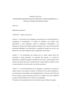 PROYECTO DE LEY HONORARIOS PROFESIONALES DE ABOGADOS Y PROCURADORES DE LA