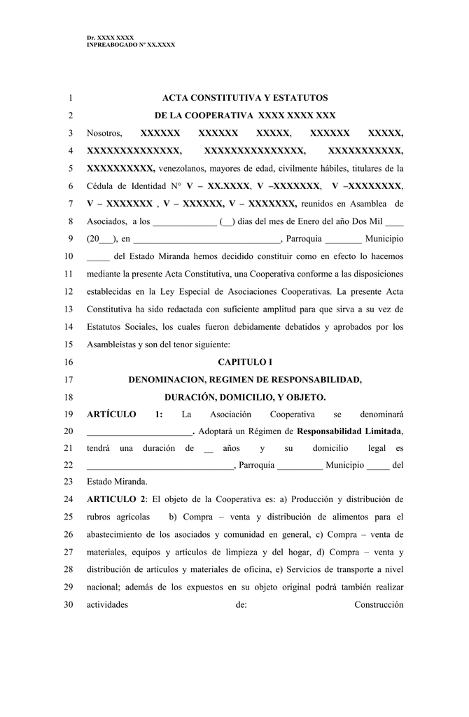 MODELO DE ACTA CONSTITUVIVA