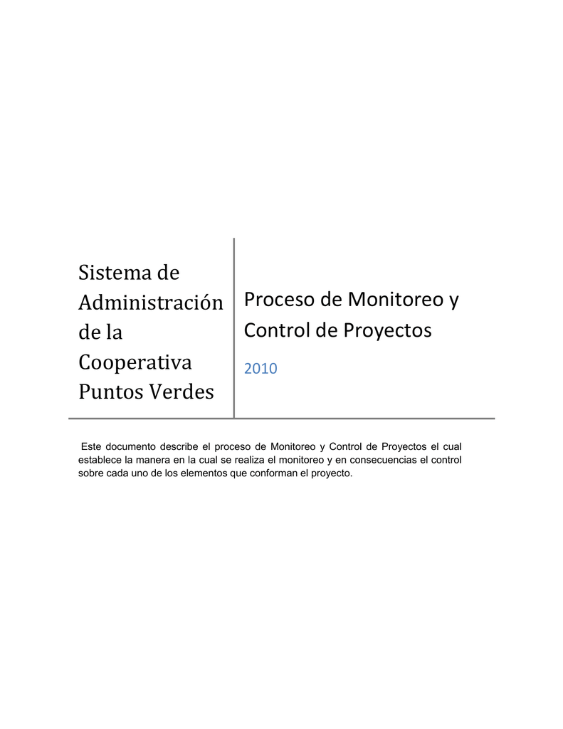 Proceso De Monitoreo Y Control De Proyectos