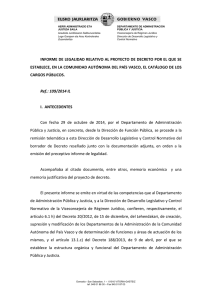 INFORME DE LEGALIDAD RELATIVO AL PROYECTO DE DECRETO POR EL... ESTABLECE, EN LA COMUNIDAD AUTÓNOMA DEL PAÍS VASCO, EL CATÁLOGO...