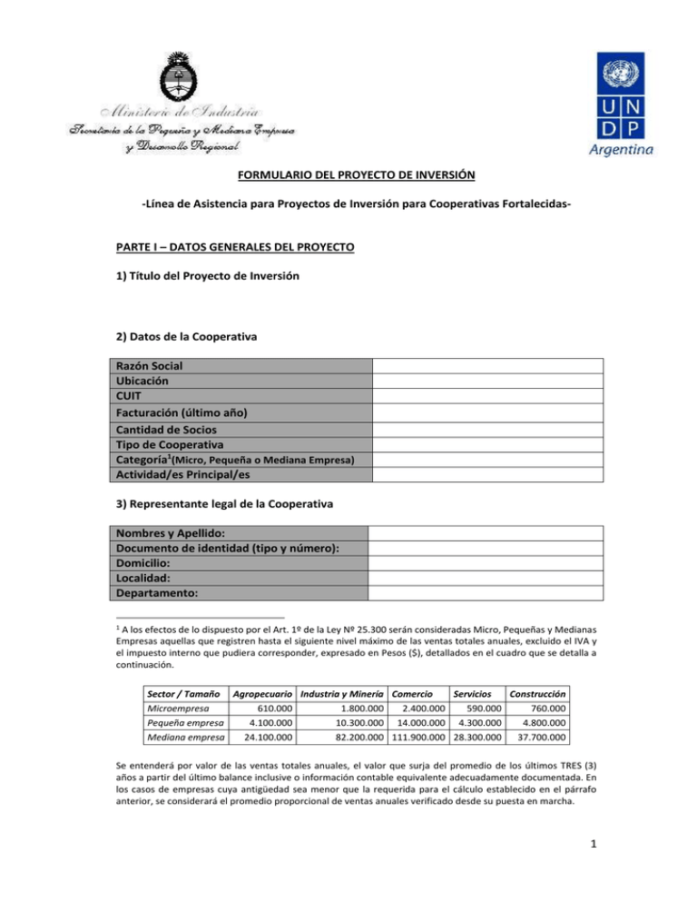 FORMULARIO DEL PROYECTO DE INVERSIÓN