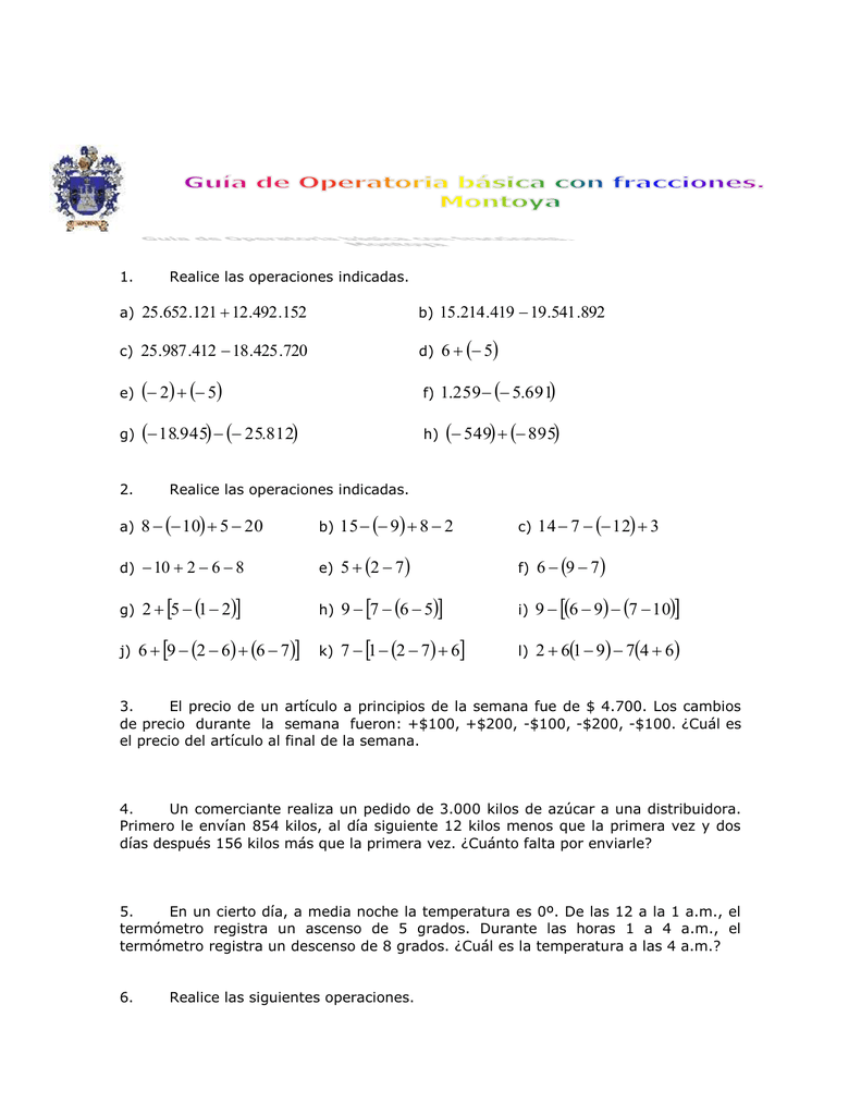 Guía Operatoria Básica Con Fracciones
