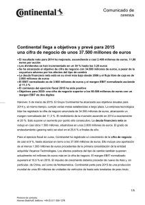 Continental llega a objetivos y prevé para 2015