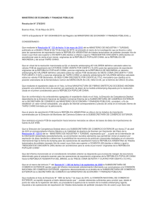 MINISTERIO DE ECONOMÍA Y FINANZAS PÚBLICAS Resolución N° 370/2015