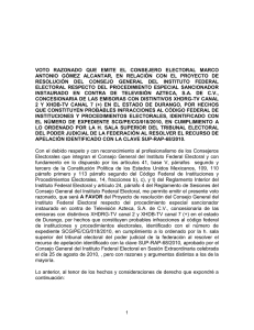 VOTO RAZONADO QUE EMITE EL CONSEJERO ELECTORAL