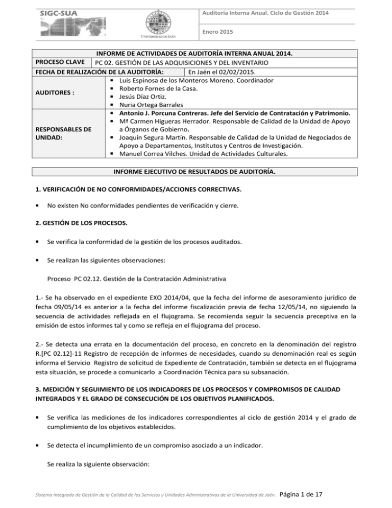 Informe Auditoría Interna Anual 2014