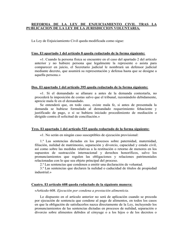 Reforma de la Ley de Enjuiciamiento Civil