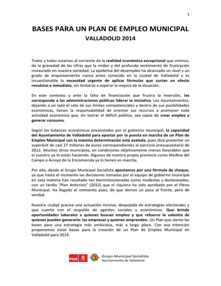 Plan De Empleo Del Grupo Municipal Socialista ( DOCX