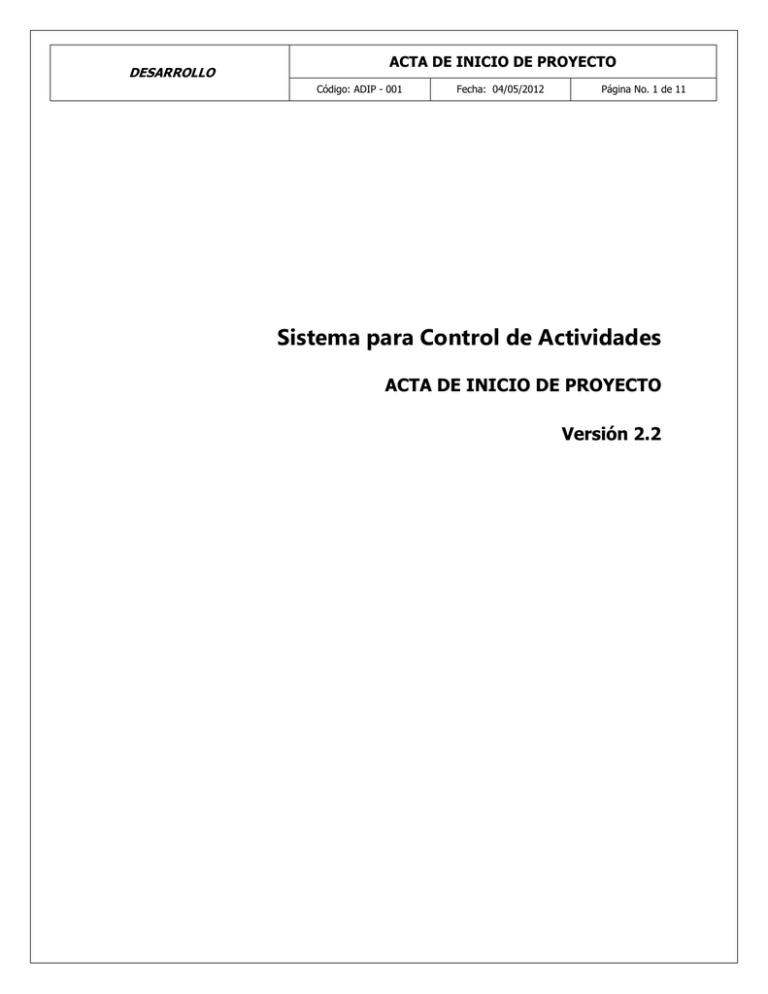 Acta De Inicio De Proyecto