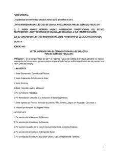 Ley de Ingresos para el Estado de Coahuila para el Ejercicio Fiscal