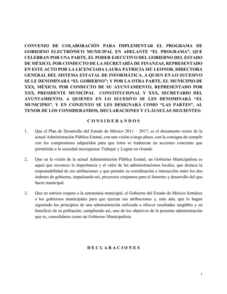 Modelo De Convenio De Colaboración Para Implementar El