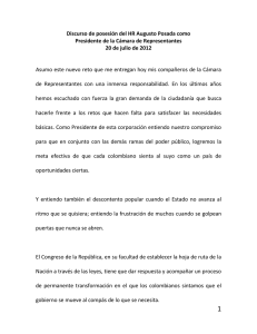 Discurso de posesión del HR Augusto Posada como Presidente de