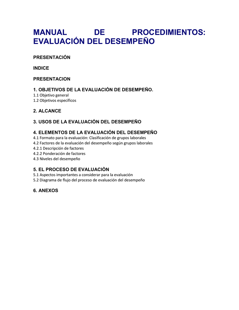 MANUAL DE PROCEDIMIENTOS: EVALUACIÓN DEL DESEMPEÑO