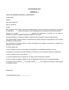 INVITACION 001-2015 ANEXO No. 2 CARTA DE PRESENTACIÓN DE LA PROPUESTA