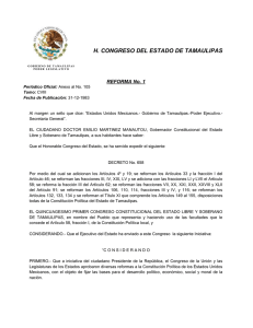 H. CONGRESO DEL ESTADO DE TAMAULIPAS REFORMA No. 1