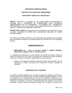 RESPUESTA OBSERVACIONES  PROYECTO DE PLIEGO DE CONDICIONES